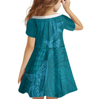 Hawaiian Monk Seal and Whale Family Matching Puletasi and Hawaiian Shirt Kakau Tribal Pattern Teal Color LT03 - Polynesian Pride