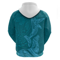 Hawaiian Monk Seal and Whale Hoodie Kakau Tribal Pattern Teal Color LT03 - Polynesian Pride
