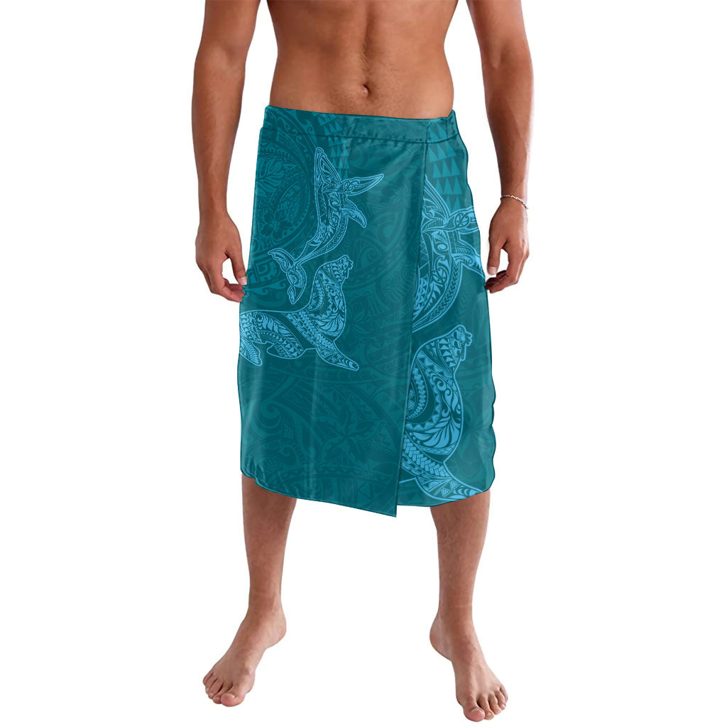 Hawaiian Monk Seal and Whale Lavalava Kakau Tribal Pattern Teal Color LT03 Teal - Polynesian Pride