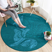 Hawaiian Monk Seal and Whale Round Carpet Kakau Tribal Pattern Teal Color LT03 - Polynesian Pride