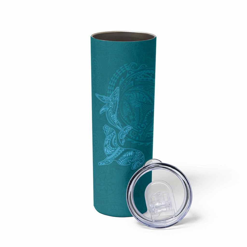 Hawaiian Monk Seal and Whale Skinny Tumbler Kakau Tribal Pattern Teal Color LT03 - Polynesian Pride