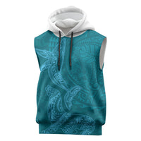 Hawaiian Monk Seal and Whale Sleeveless Hoodie Kakau Tribal Pattern Teal Color LT03 Teal - Polynesian Pride