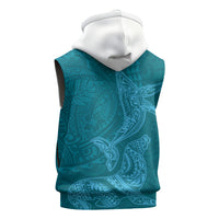 Hawaiian Monk Seal and Whale Sleeveless Hoodie Kakau Tribal Pattern Teal Color LT03 - Polynesian Pride