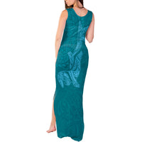 Hawaiian Monk Seal and Whale Tank Maxi Dress Kakau Tribal Pattern Teal Color LT03 - Polynesian Pride