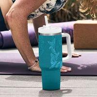 Hawaiian Monk Seal and Whale Tumbler With Handle Kakau Tribal Pattern Teal Color LT03 - Polynesian Pride