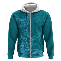 Hawaiian Monk Seal and Whale Zip Hoodie Kakau Tribal Pattern Teal Color LT03 Zip Hoodie Teal - Polynesian Pride