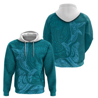 Hawaiian Monk Seal and Whale Zip Hoodie Kakau Tribal Pattern Teal Color LT03 - Polynesian Pride