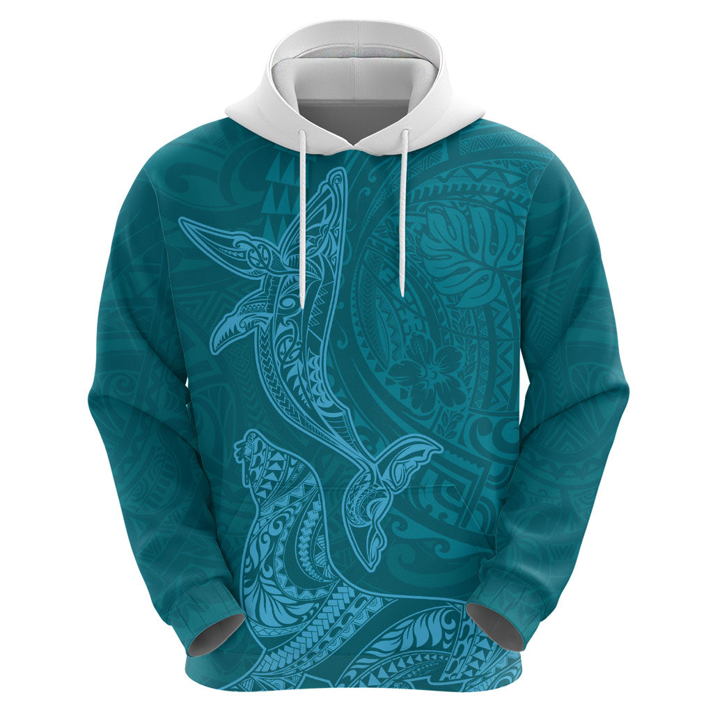 Hawaiian Monk Seal and Whale Zip Hoodie Kakau Tribal Pattern Teal Color LT03 - Polynesian Pride