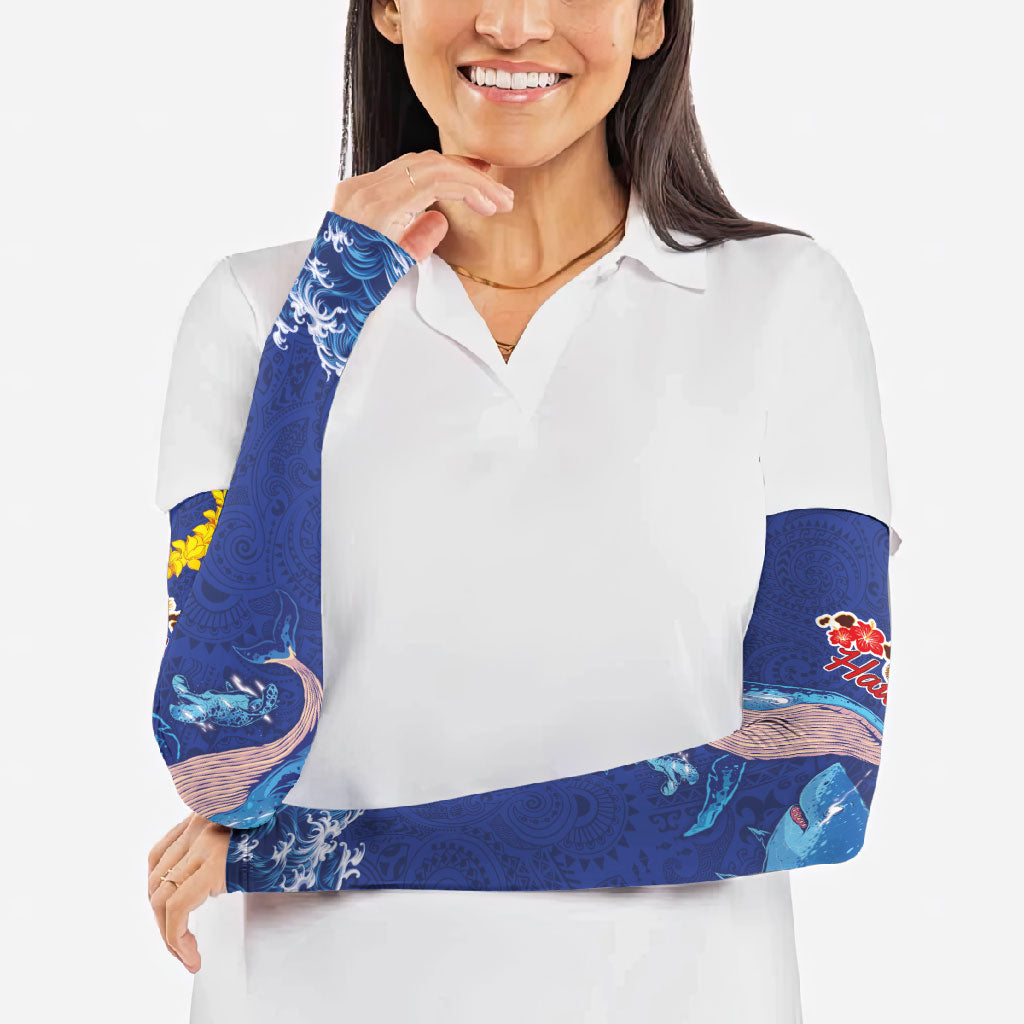 Hawaiian Sea Animals Arm Sleeves Whales Shark and Turtle Guardians with Tribal Pattern LT03 - Polynesian Pride