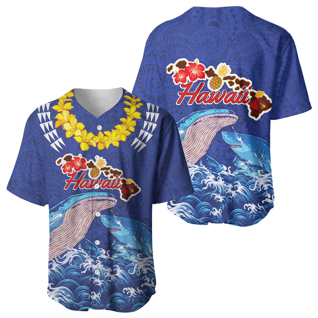 Hawaiian Sea Animals Baseball Jersey Whales Shark and Turtle Guardians with Tribal Pattern LT03 - Polynesian Pride