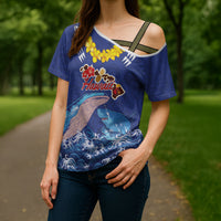 Hawaiian Sea Animals Cross Shoulder Shirt Whales Shark and Turtle Guardians with Tribal Pattern LT03 - Polynesian Pride