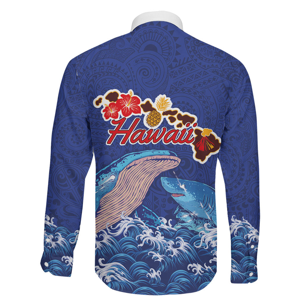 Hawaiian Sea Animals Family Matching Puletasi and Hawaiian Shirt Whales Shark and Turtle Guardians with Tribal Pattern LT03 - Polynesian Pride