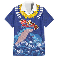 Hawaiian Sea Animals Family Matching Short Sleeve Bodycon Dress and Hawaiian Shirt Whales Shark and Turtle Guardians with Tribal Pattern LT03 Dad's Shirt - Short Sleeve Blue - Polynesian Pride