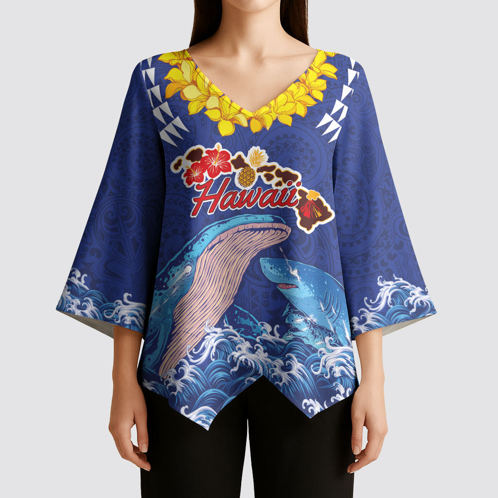 Hawaiian Sea Animals Kimono Sleeve Blouse Whales Shark and Turtle Guardians with Tribal Pattern LT03 - Polynesian Pride