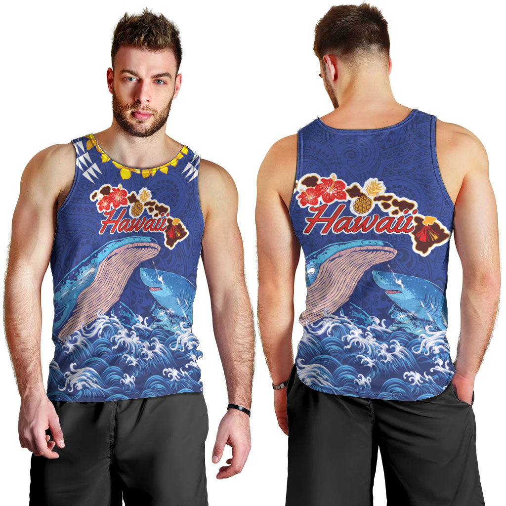 Hawaiian Sea Animals Men Tank Top Whales Shark and Turtle Guardians with Tribal Pattern LT03 - Polynesian Pride