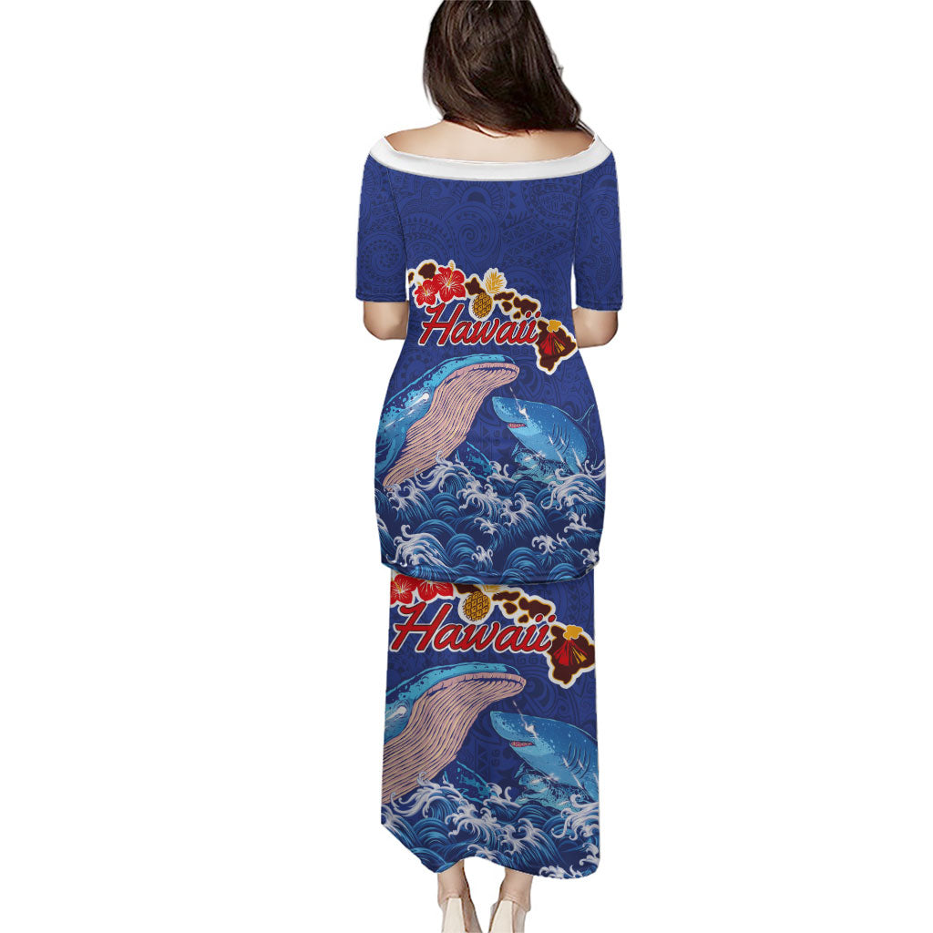 Hawaiian Sea Animals Puletasi Whales Shark and Turtle Guardians with Tribal Pattern LT03 - Polynesian Pride
