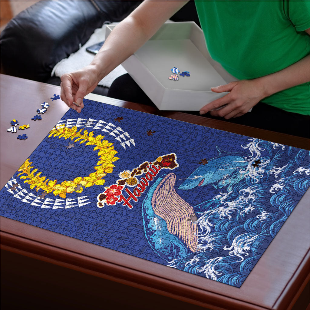 Hawaiian Sea Animals Puzzle Whales Shark and Turtle Guardians with Tribal Pattern LT03 - Polynesian Pride