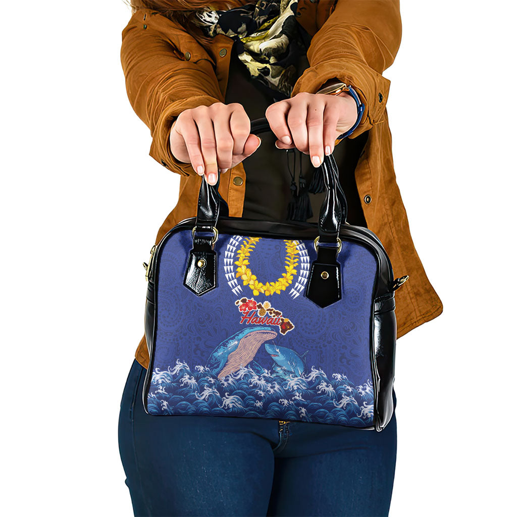 Hawaiian Sea Animals Shoulder Handbag Whales Shark and Turtle Guardians with Tribal Pattern LT03 One Size Blue - Polynesian Pride