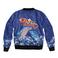 Hawaiian Sea Animals Sleeve Zip Bomber Jacket Whales Shark and Turtle Guardians with Tribal Pattern LT03 - Polynesian Pride