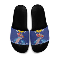 Hawaiian Sea Animals Slide Sandals Whales Shark and Turtle Guardians with Tribal Pattern LT03 Blue - Polynesian Pride