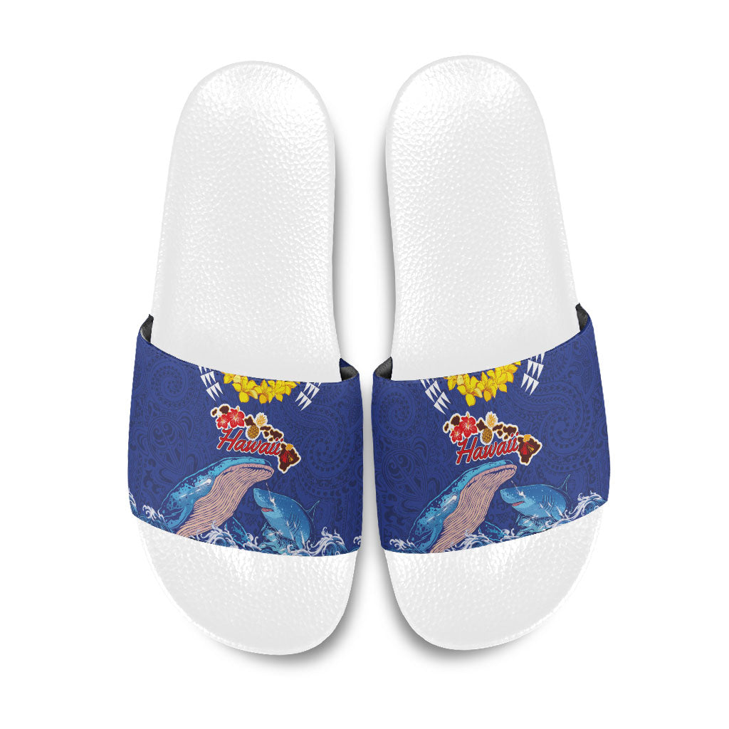 Hawaiian Sea Animals Slide Sandals Whales Shark and Turtle Guardians with Tribal Pattern LT03 Blue - Polynesian Pride