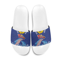Hawaiian Sea Animals Slide Sandals Whales Shark and Turtle Guardians with Tribal Pattern LT03 Blue - Polynesian Pride
