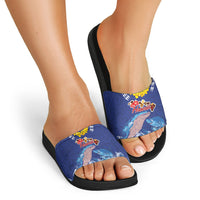 Hawaiian Sea Animals Slide Sandals Whales Shark and Turtle Guardians with Tribal Pattern LT03 - Polynesian Pride
