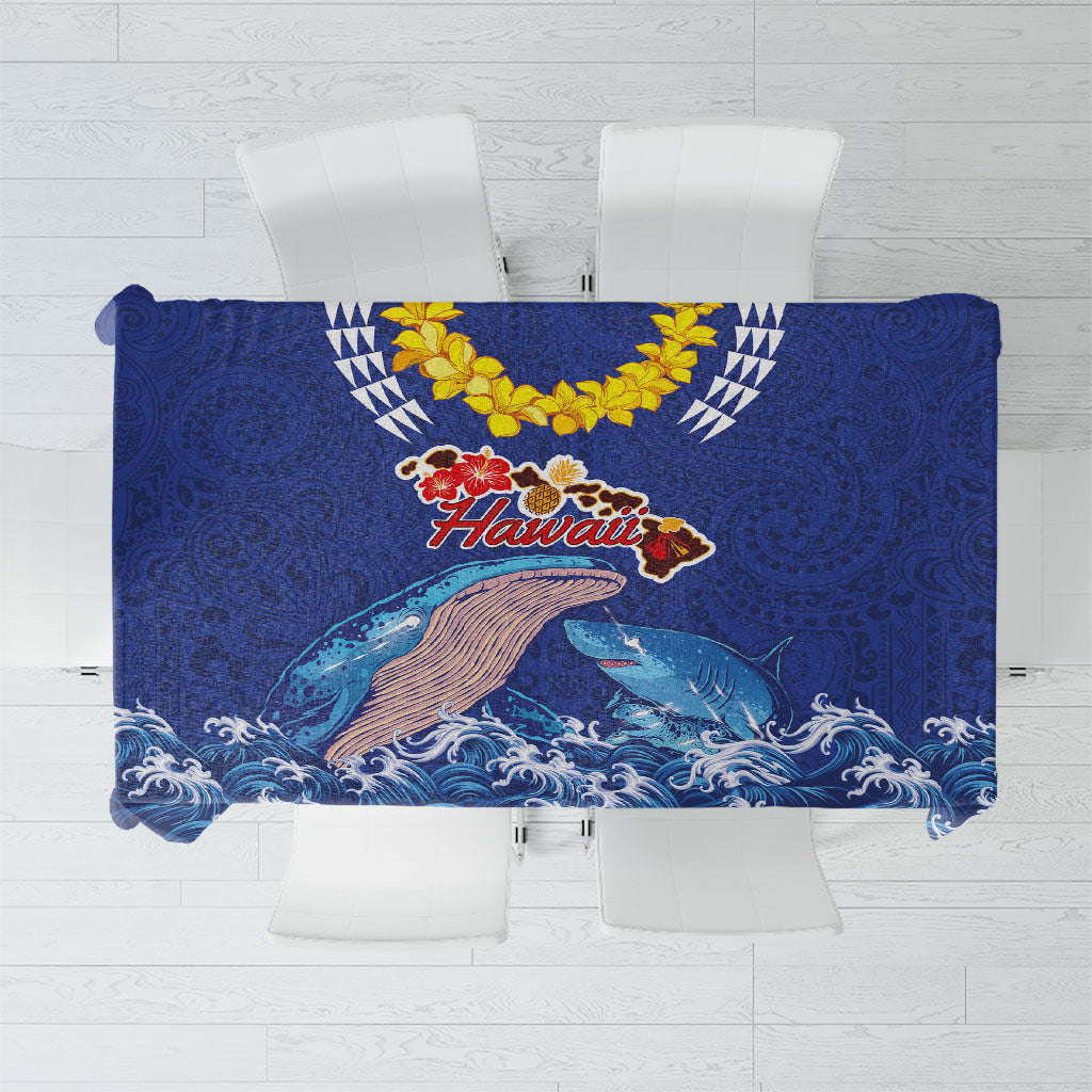Hawaiian Sea Animals Tablecloth Whales Shark and Turtle Guardians with Tribal Pattern LT03 Blue - Polynesian Pride