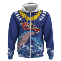 Hawaiian Sea Animals Zip Hoodie Whales Shark and Turtle Guardians with Tribal Pattern LT03 Zip Hoodie Blue - Polynesian Pride