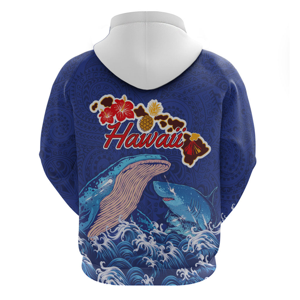 Hawaiian Sea Animals Zip Hoodie Whales Shark and Turtle Guardians with Tribal Pattern LT03 - Polynesian Pride