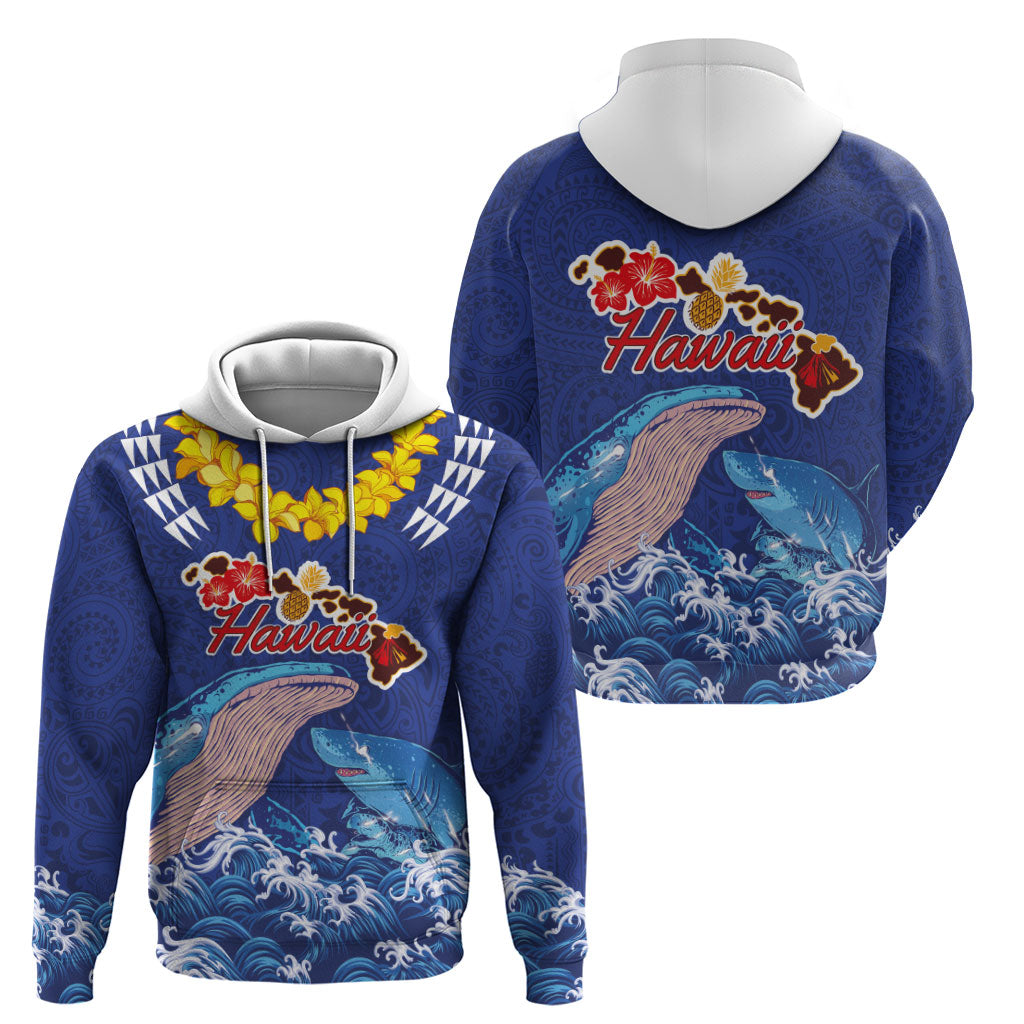 Hawaiian Sea Animals Zip Hoodie Whales Shark and Turtle Guardians with Tribal Pattern LT03 - Polynesian Pride