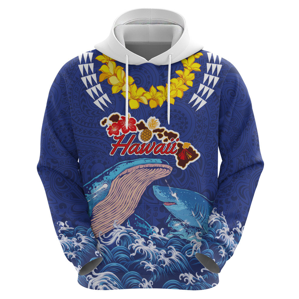 Hawaiian Sea Animals Zip Hoodie Whales Shark and Turtle Guardians with Tribal Pattern LT03 - Polynesian Pride