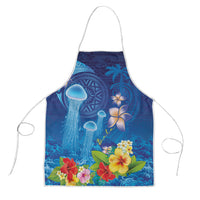 Fiji Jellyfish Apron Tapa Patterns and Hibiscus Sea Vibe LT03 Blue - Polynesian Pride