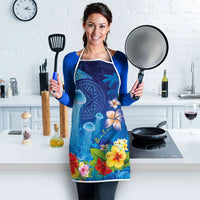 Fiji Jellyfish Apron Tapa Patterns and Hibiscus Sea Vibe LT03 - Polynesian Pride