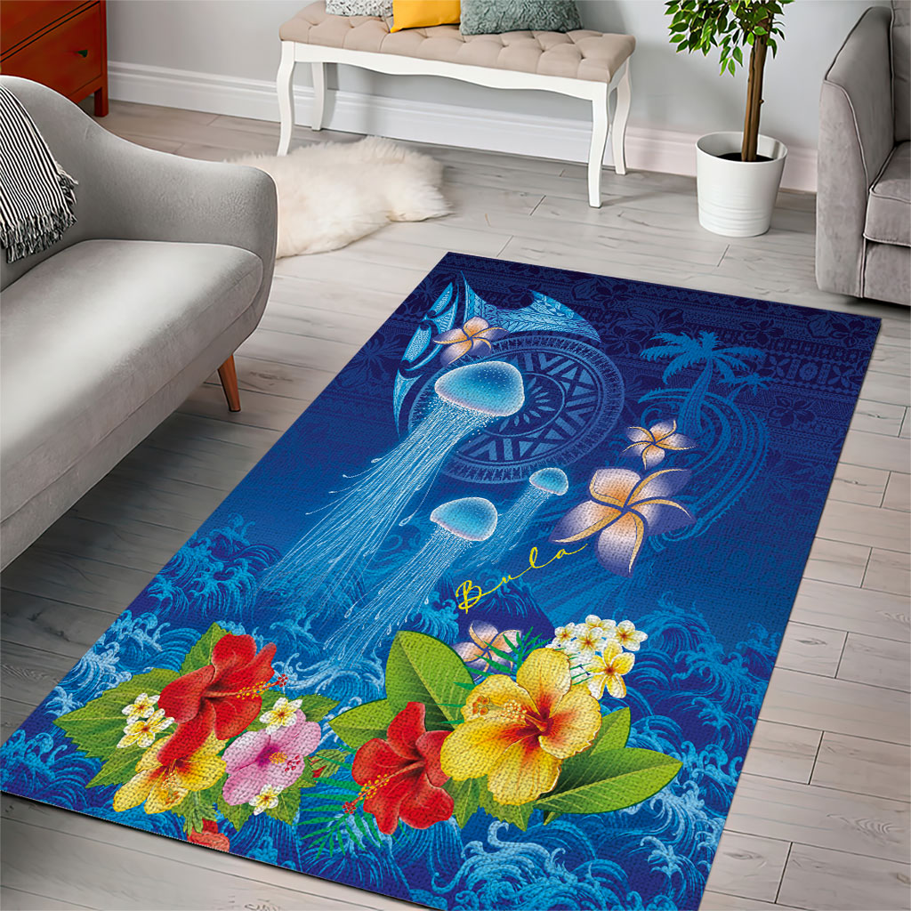Fiji Jellyfish Area Rug Tapa Patterns and Hibiscus Sea Vibe LT03 - Polynesian Pride