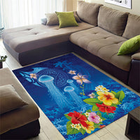 Fiji Jellyfish Area Rug Tapa Patterns and Hibiscus Sea Vibe LT03 - Polynesian Pride