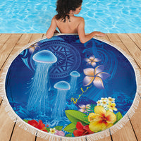 Fiji Jellyfish Beach Blanket Tapa Patterns and Hibiscus Sea Vibe LT03 - Polynesian Pride