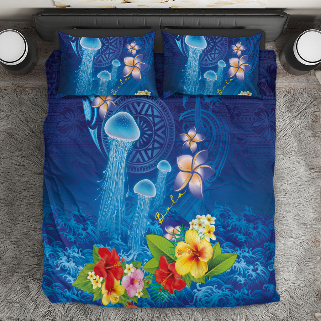 Fiji Jellyfish Bedding Set Tapa Patterns and Hibiscus Sea Vibe