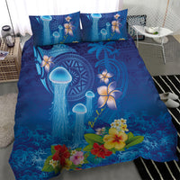 Fiji Jellyfish Bedding Set Tapa Patterns and Hibiscus Sea Vibe LT03 - Polynesian Pride
