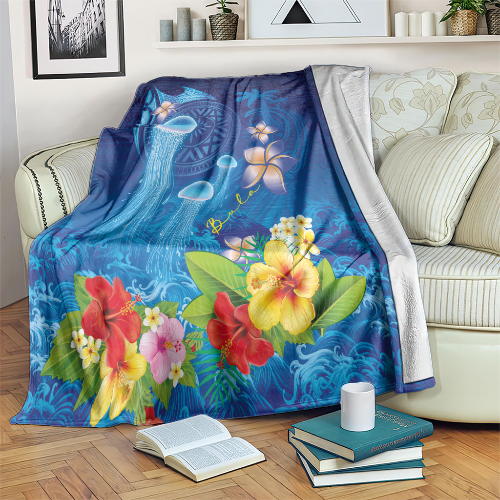 Fiji Jellyfish Blanket Tapa Patterns and Hibiscus Sea Vibe