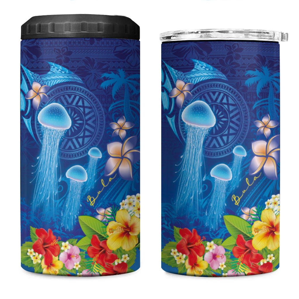 Fiji Jellyfish 4 in 1 Can Cooler Tumbler Tapa Patterns and Hibiscus Sea Vibe LT03 One Size: 16 oz Blue - Polynesian Pride
