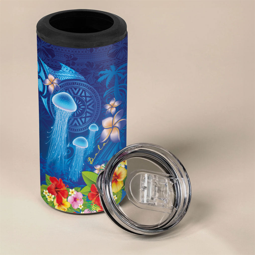 Fiji Jellyfish 4 in 1 Can Cooler Tumbler Tapa Patterns and Hibiscus Sea Vibe LT03 - Polynesian Pride