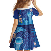 Fiji Jellyfish Family Matching Long Sleeve Bodycon Dress and Hawaiian Shirt Tapa Patterns and Hibiscus Sea Vibe LT03 - Polynesian Pride