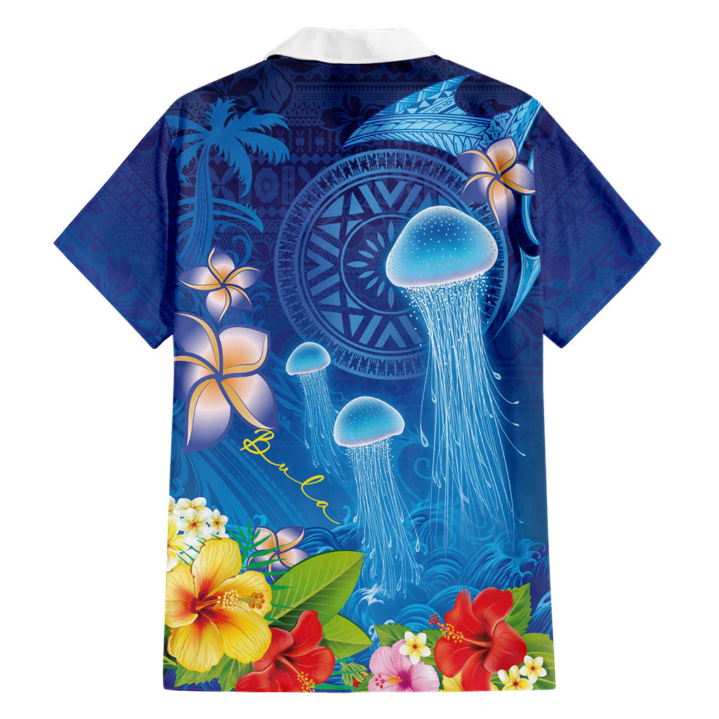 Fiji Jellyfish Family Matching Off Shoulder Short Dress and Hawaiian Shirt Tapa Patterns and Hibiscus Sea Vibe LT03 - Polynesian Pride
