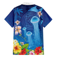 Fiji Jellyfish Family Matching Summer Maxi Dress and Hawaiian Shirt Tapa Patterns and Hibiscus Sea Vibe LT03 - Polynesian Pride