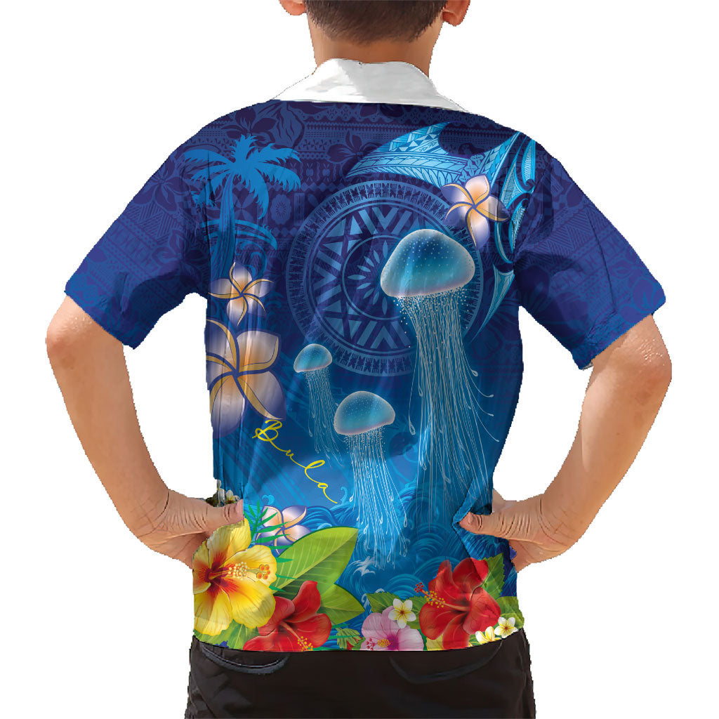 Fiji Jellyfish Family Matching Tank Maxi Dress and Hawaiian Shirt Tapa Patterns and Hibiscus Sea Vibe LT03 - Polynesian Pride