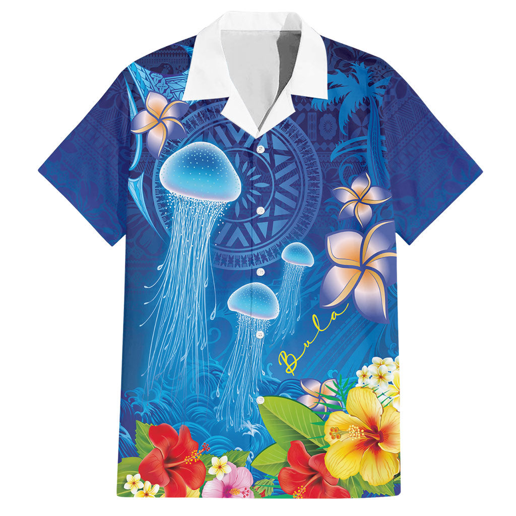 Fiji Jellyfish Hawaiian Shirt Tapa Patterns and Hibiscus Sea Vibe