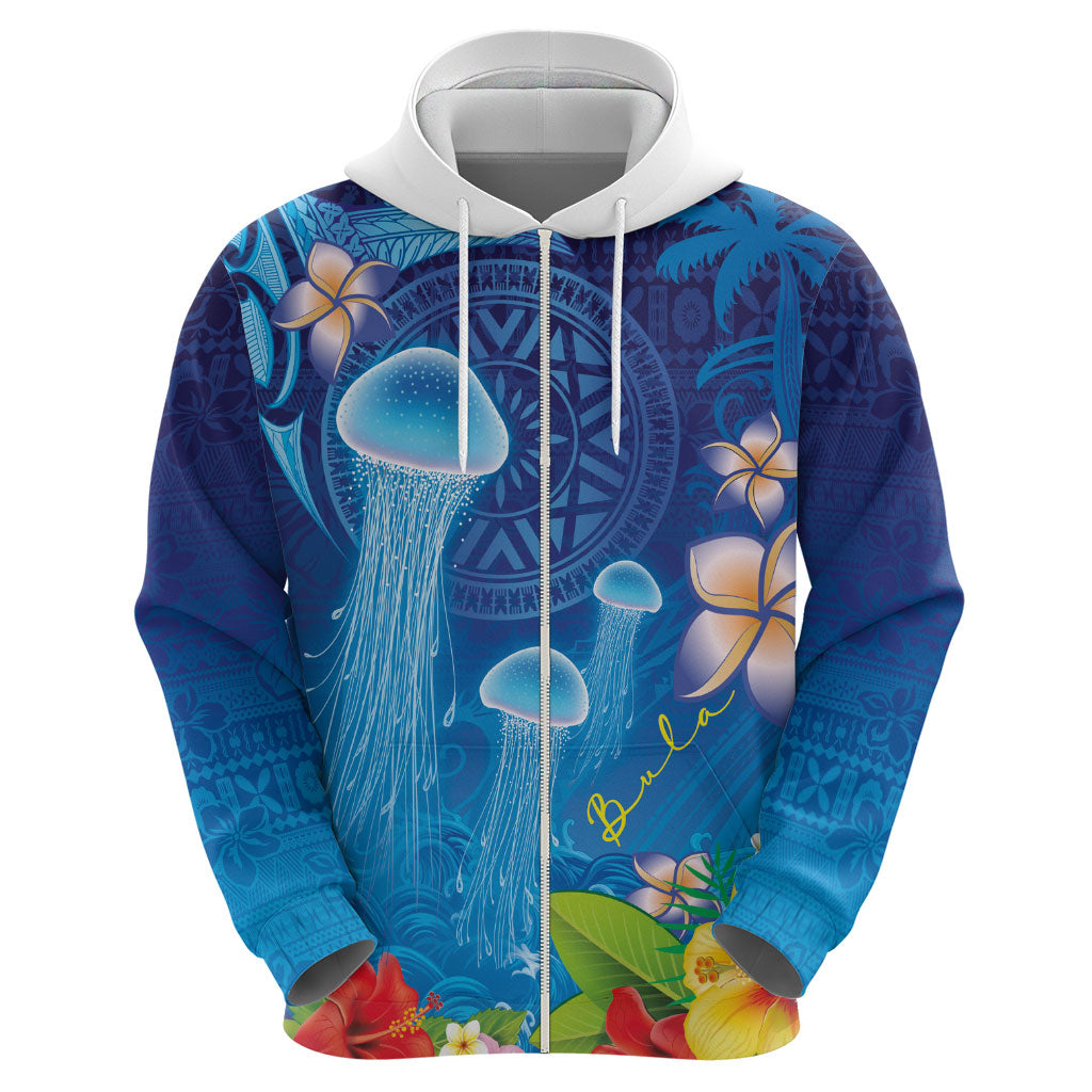 Fiji Jellyfish Hoodie Tapa Patterns and Hibiscus Sea Vibe LT03 - Polynesian Pride