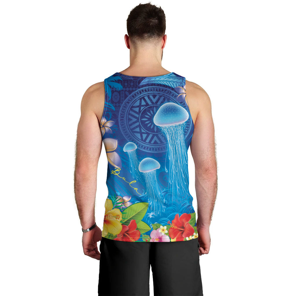 Fiji Jellyfish Men Tank Top Tapa Patterns and Hibiscus Sea Vibe LT03 - Polynesian Pride