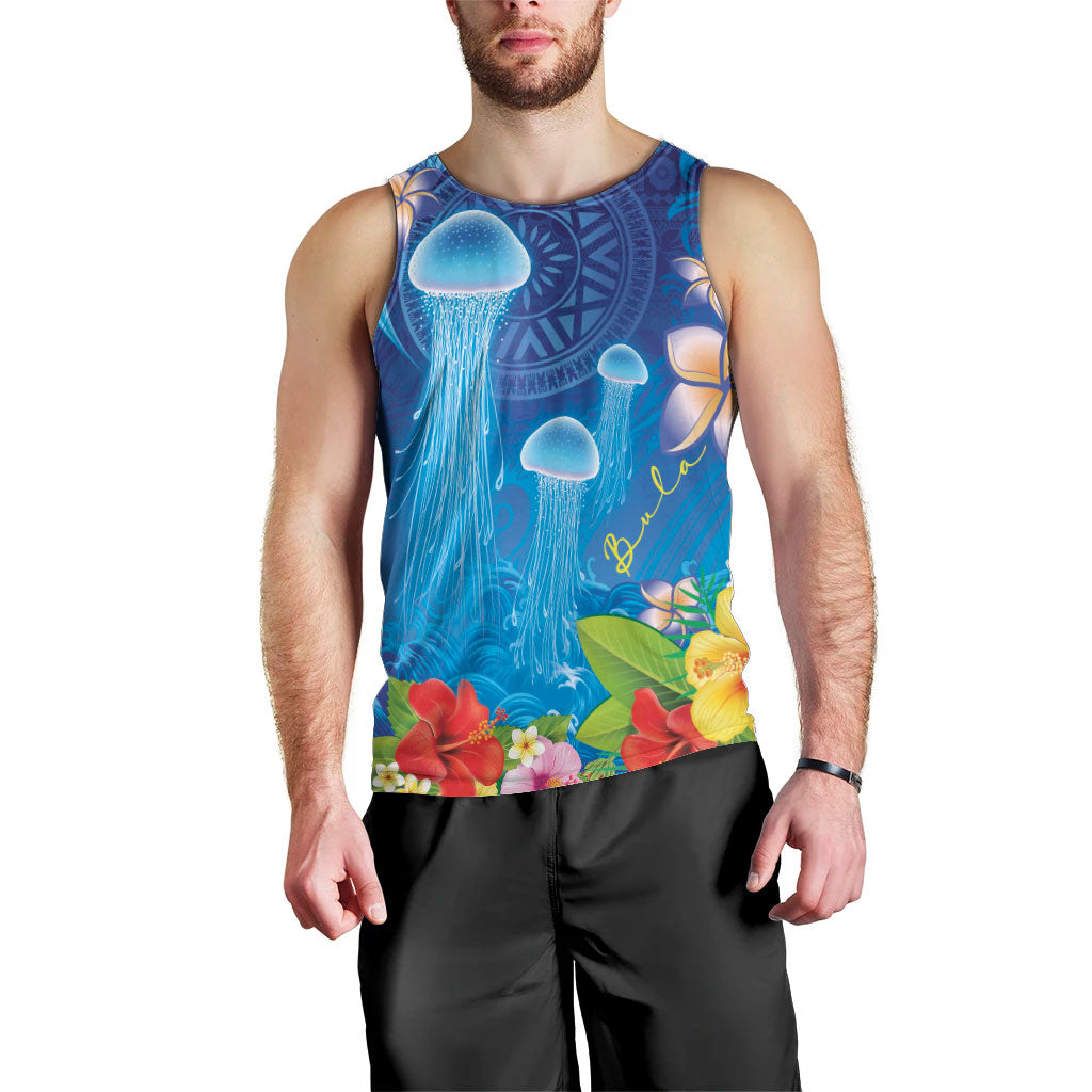 Fiji Jellyfish Men Tank Top Tapa Patterns and Hibiscus Sea Vibe LT03 - Polynesian Pride